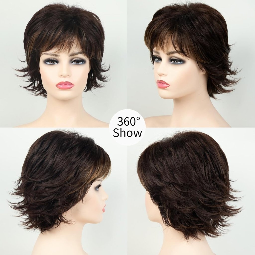 Short Brown Bob Wigs for Women Brown Mixed Blonde Synthetic Wig - Wigtrends