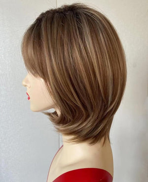 Short Brown Bob Wigs for Women Brown Mixed Blonde Synthetic Wig - Wigtrends