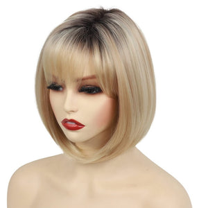 Short Brown Bob Wigs for Women Brown Mixed Blonde Synthetic Wig - Wigtrends