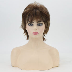 Short Brown Bob Wigs for Women Brown Mixed Blonde Synthetic Wig - Wigtrends