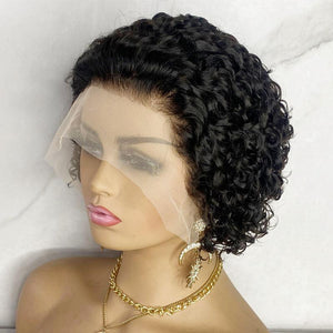 Short Curly Human Hair Wigs Pixie Cut Bob Lace Front Wigs - Wigtrends