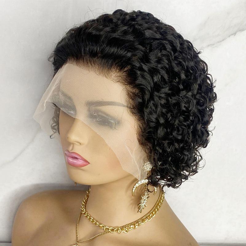 Short Curly Human Hair Wigs Pixie Cut Bob Lace Front Wigs - Wigtrends