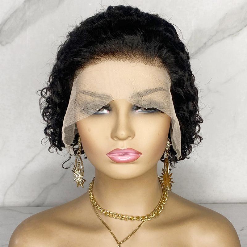 Short Curly Human Hair Wigs Pixie Cut Bob Lace Front Wigs - Wigtrends