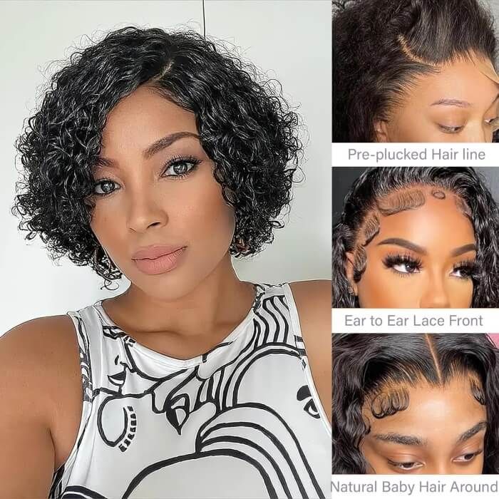 Short Curly Pixie Cut Bob Wig Side Part Lace Front Human Hair - Wigtrends