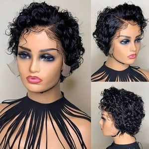 Short Curly Pixie Cut Bob Wig Side Part Lace Front Human Hair - Wigtrends