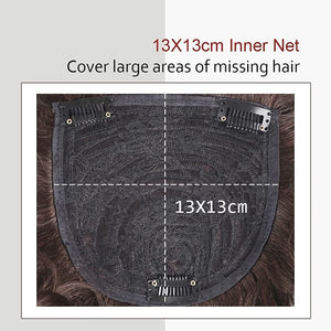 Short Curly Real Human Hair Pieces Topper with Front Bangs for Women Breathable Wiglets Hairpieces 5.1x5.5 Large Coverage - Wigtrends