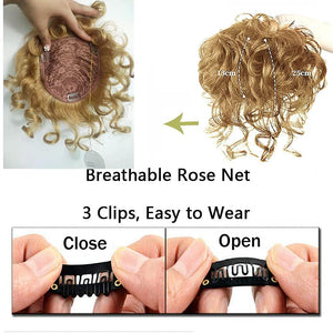 Short Curly Real Human Hair Pieces Topper with Front Bangs for Women Breathable Wiglets Hairpieces 5.1x5.5 Large Coverage - Wigtrends