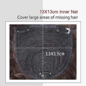 Short Curly Real Human Hair Pieces Topper with Front Bangs for Women Breathable Wiglets Hairpieces 5.1x5.5 Large Coverage - Wigtrends