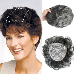 Short Curly Real Human Hair Pieces Topper with Front Bangs for Women Breathable Wiglets Hairpieces 5.1x5.5 Large Coverage - Wigtrends