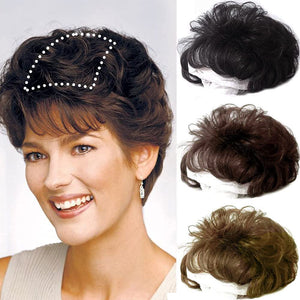 Short Curly Real Human Hair Pieces Topper with Front Bangs for Women Breathable Wiglets Hairpieces 5.1x5.5 Large Coverage - Wigtrends