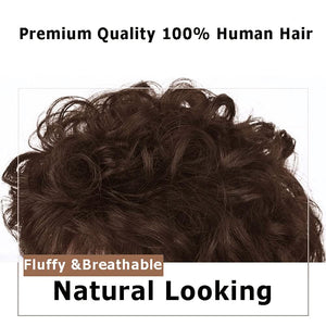 Short Curly Real Human Hair Pieces Topper with Front Bangs for Women Breathable Wiglets Hairpieces 5.1x5.5 Large Coverage - Wigtrends