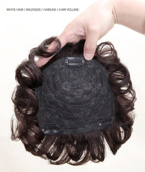 Short Curly Real Human Hair Pieces Topper with Front Bangs for Women Breathable Wiglets Hairpieces 5.1x5.5 Large Coverage - Wigtrends