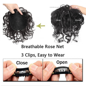 Short Curly Real Human Hair Pieces Topper with Front Bangs for Women Breathable Wiglets Hairpieces 5.1x5.5 Large Coverage - Wigtrends