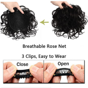Short Curly Real Human Hair Pieces Topper with Front Bangs for Women Breathable Wiglets Hairpieces 5.1x5.5 Large Coverage - Wigtrends