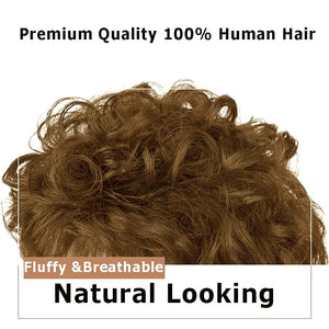 Short Curly Real Human Hair Pieces Topper with Front Bangs for Women Breathable Wiglets Hairpieces 5.1x5.5 Large Coverage - Wigtrends