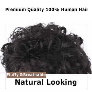 Short Curly Real Human Hair Pieces Topper with Front Bangs for Women Breathable Wiglets Hairpieces 5.1x5.5 Large Coverage - Wigtrends