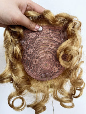 Short Curly Real Human Hair Pieces Topper with Front Bangs for Women Breathable Wiglets Hairpieces 5.1x5.5 Large Coverage - Wigtrends