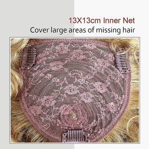 Short Curly Real Human Hair Pieces Topper with Front Bangs for Women Breathable Wiglets Hairpieces 5.1x5.5 Large Coverage - Wigtrends