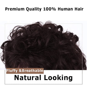 Short Curly Real Human Hair Pieces Topper with Front Bangs for Women Breathable Wiglets Hairpieces 5.1x5.5 Large Coverage - Wigtrends