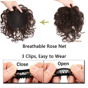 Short Curly Real Human Hair Pieces Topper with Front Bangs for Women Breathable Wiglets Hairpieces 5.1x5.5 Large Coverage - Wigtrends