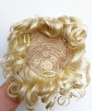 Short Curly Real Human Hair Pieces Topper with Front Bangs for Women Breathable Wiglets Hairpieces 5.1x5.5 Large Coverage - Wigtrends