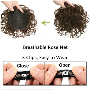 Short Curly Real Human Hair Pieces Topper with Front Bangs for Women Breathable Wiglets Hairpieces 5.1x5.5 Large Coverage - Wigtrends