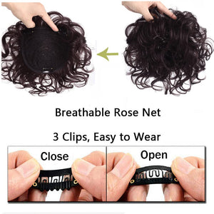 Short Curly Real Human Hair Pieces Topper with Front Bangs for Women Breathable Wiglets Hairpieces 5.1x5.5 Large Coverage - Wigtrends