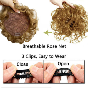 Short Curly Real Human Hair Pieces Topper with Front Bangs for Women Breathable Wiglets Hairpieces 5.1x5.5 Large Coverage - Wigtrends