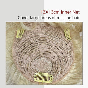 Short Curly Real Human Hair Pieces Topper with Front Bangs for Women Breathable Wiglets Hairpieces 5.1x5.5 Large Coverage - Wigtrends