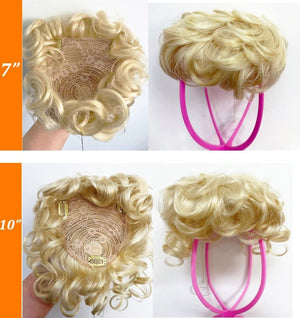Short Curly Real Human Hair Pieces Topper with Front Bangs for Women Breathable Wiglets Hairpieces 5.1x5.5 Large Coverage - Wigtrends