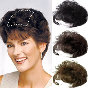 Short Curly Real Human Hair Pieces Topper with Front Bangs for Women Breathable Wiglets Hairpieces 5.1x5.5 Large Coverage - Wigtrends