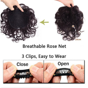 Short Curly Real Human Hair Pieces Topper with Front Bangs for Women Breathable Wiglets Hairpieces 5.1x5.5 Large Coverage - Wigtrends