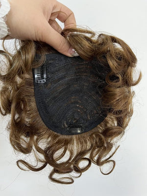 Short Curly Real Human Hair Pieces Topper with Front Bangs for Women Breathable Wiglets Hairpieces 5.1x5.5 Large Coverage - Wigtrends