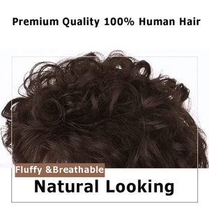 Short Curly Real Human Hair Pieces Topper with Front Bangs for Women Breathable Wiglets Hairpieces 5.1x5.5 Large Coverage - Wigtrends