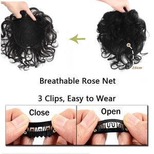 Short Curly Real Human Hair Pieces Topper with Front Bangs for Women Breathable Wiglets Hairpieces 5.1x5.5 Large Coverage - Wigtrends