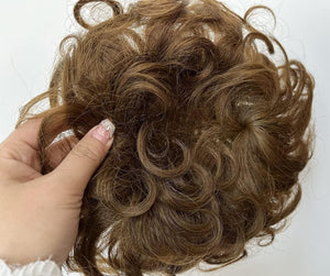 Short Curly Real Human Hair Pieces Topper with Front Bangs for Women Breathable Wiglets Hairpieces 5.1x5.5 Large Coverage - Wigtrends