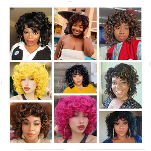 Short Curly Wigs for Black Women Synthetic Hair Heat Resistant Fluffy Natura Wigs for African American Women (Black) - Wigtrends