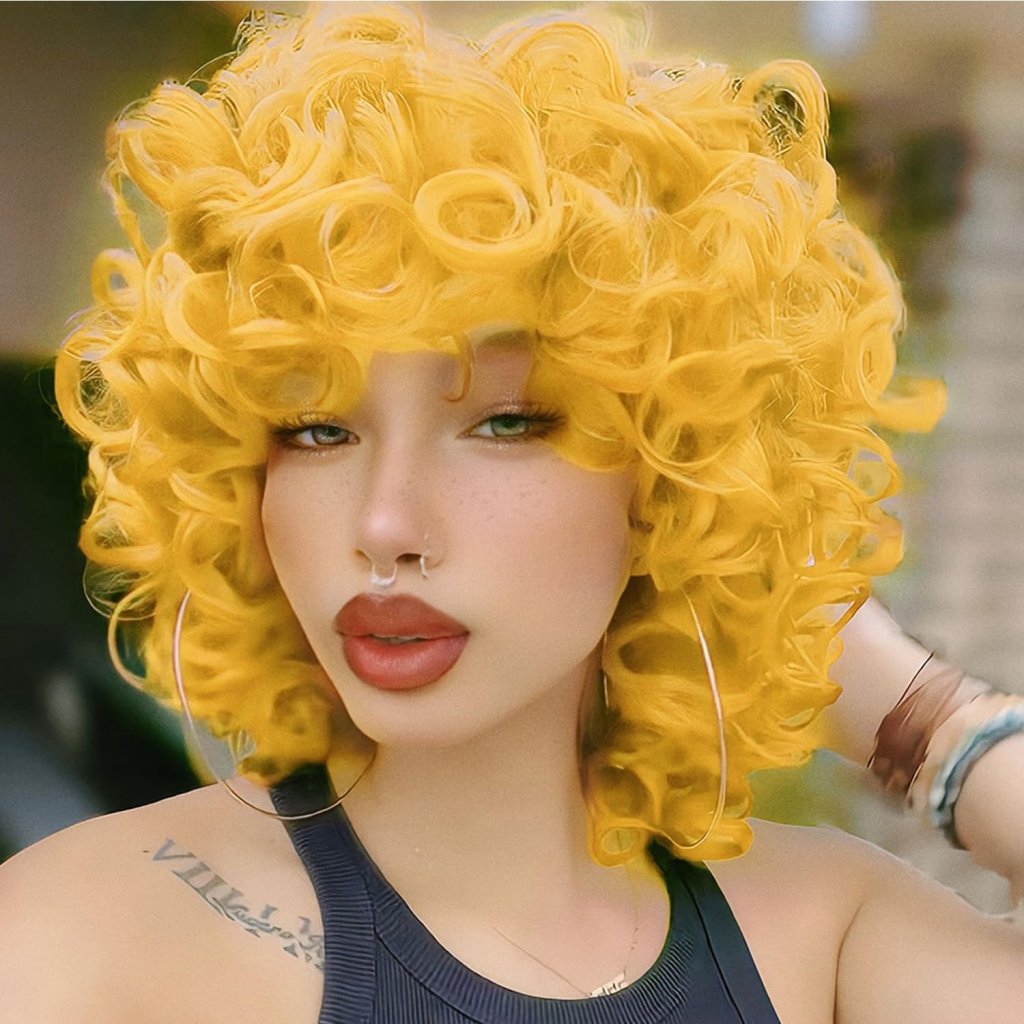 Short Curly Wigs for Black Women Synthetic Hair Heat Resistant Fluffy Natura Wigs for African American Women (Black) - Wigtrends