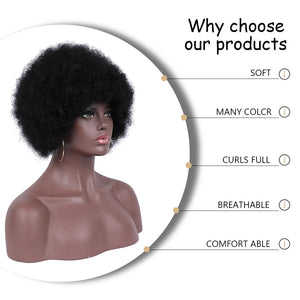 Short Curly Wigs for Black Women Synthetic Hair Heat Resistant Fluffy Natura Wigs for African American Women (Black) - Wigtrends