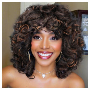 Short Curly Wigs for Black Women Synthetic Hair Heat Resistant Fluffy Natura Wigs for African American Women (Black) - Wigtrends