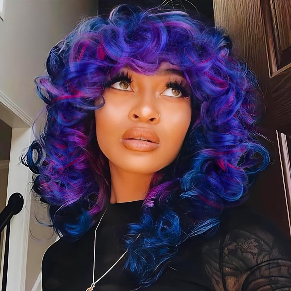 Short Curly Wigs for Black Women Synthetic Hair Heat Resistant Fluffy Natura Wigs for African American Women (Black) - Wigtrends