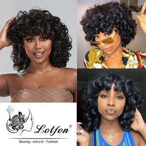 Short Curly Wigs for Black Women Synthetic Hair Heat Resistant Fluffy Natura Wigs for African American Women (Black) - Wigtrends