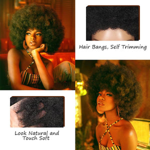 Short Curly Wigs for Black Women Synthetic Hair Heat Resistant Fluffy Natura Wigs for African American Women (Black) - Wigtrends