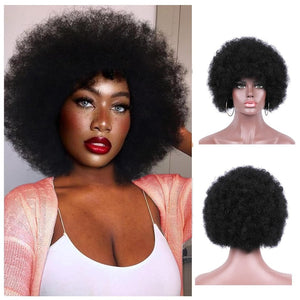Short Curly Wigs for Black Women Synthetic Hair Heat Resistant Fluffy Natura Wigs for African American Women (Black) - Wigtrends
