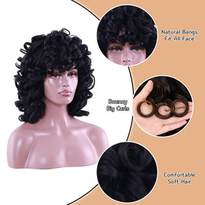 Short Curly Wigs for Black Women Synthetic Hair Heat Resistant Fluffy Natura Wigs for African American Women (Black) - Wigtrends
