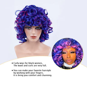 Short Curly Wigs for Black Women Synthetic Hair Heat Resistant Fluffy Natura Wigs for African American Women (Black) - Wigtrends