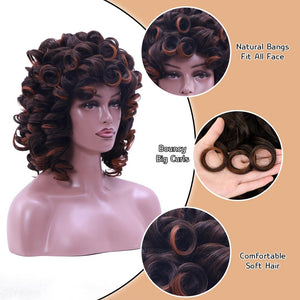 Short Curly Wigs for Black Women Synthetic Hair Heat Resistant Fluffy Natura Wigs for African American Women (Black) - Wigtrends