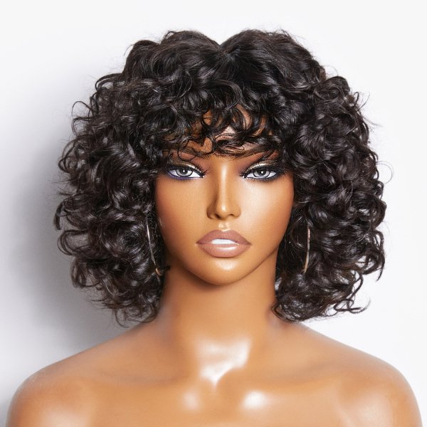 Short Cut Water Wave Wigs with Curly Bangs - Wigtrends