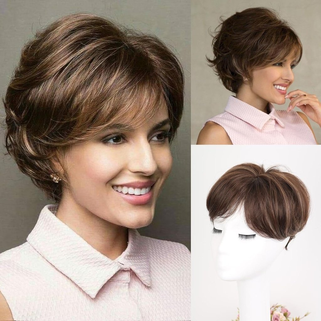 Short Hair Pixie Cut Curly Hair Toppers for Women with Bangs Clip in 100% Human Hair Wigs - Wigtrends