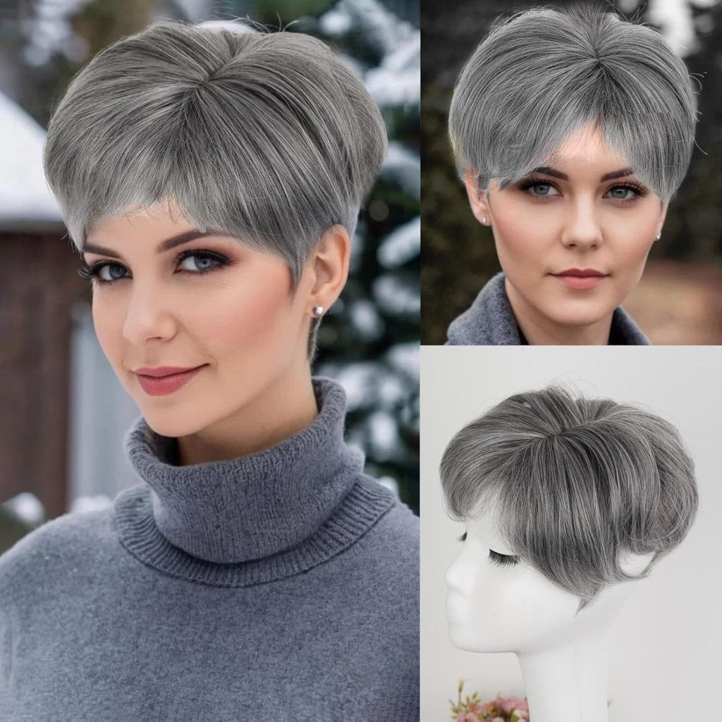 Short Hair Pixie Cut Curly Hair Toppers for Women with Bangs Clip in 100% Human Hair Wigs - Wigtrends
